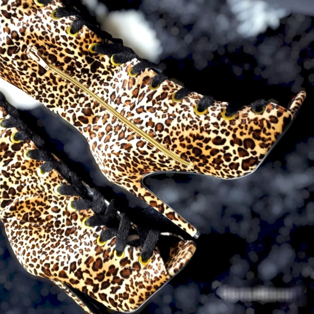 🔥SEXY🔥Camel Leopard Velvet OVER THE KNEE Boot - Picture 7 of 13